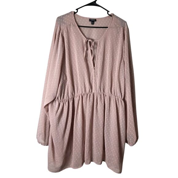 Torrid Blouse Plus Size 5X Swiss Dot Long Sleeve Sheer Chiffon Pink Babydoll - Picture 1 of 3